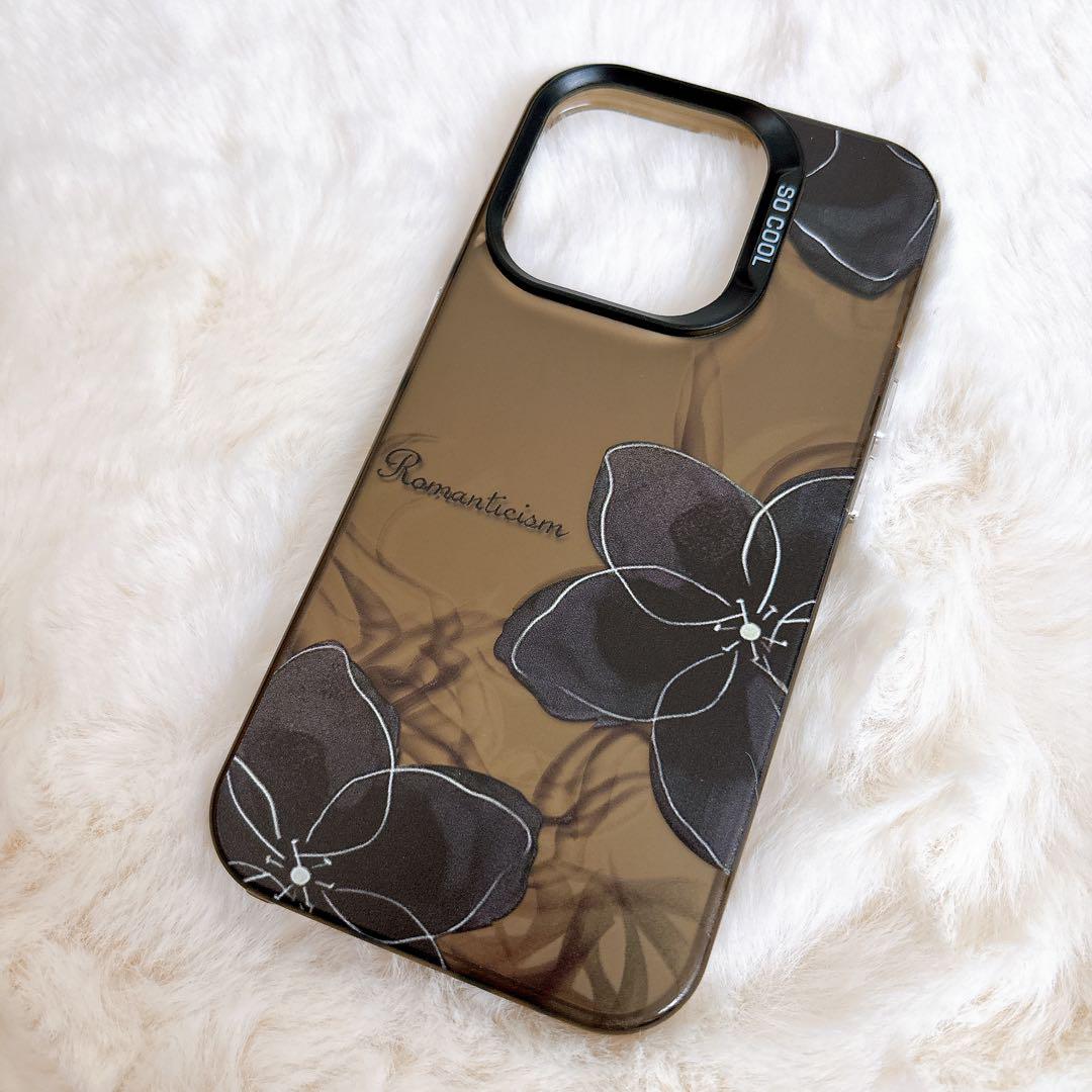 匿名配送❣️新品未使用⭐️⑱ iPhone15pro ハードケース　ブラウン　花柄